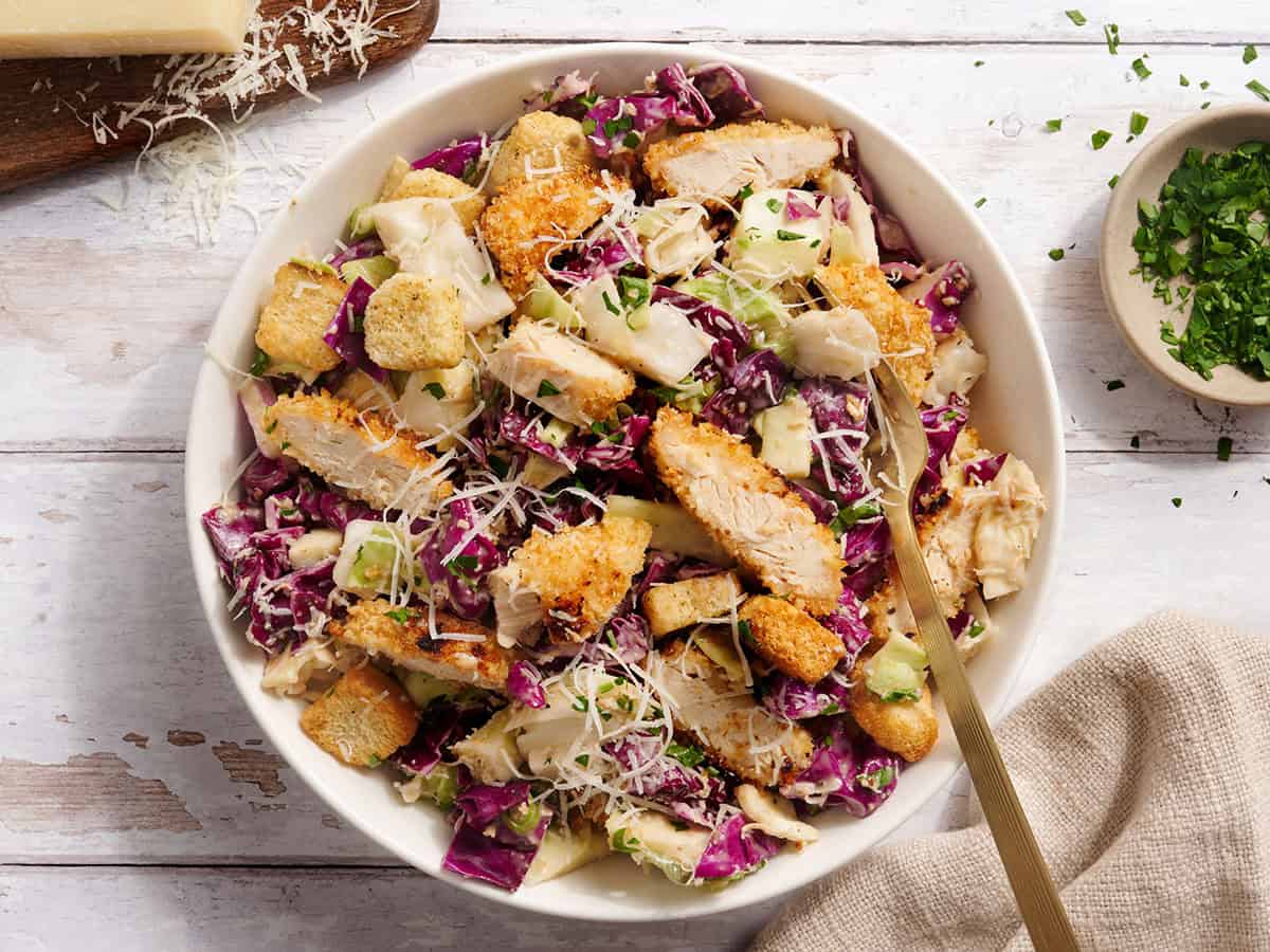 Caesar Slaw with Crispy Chicken